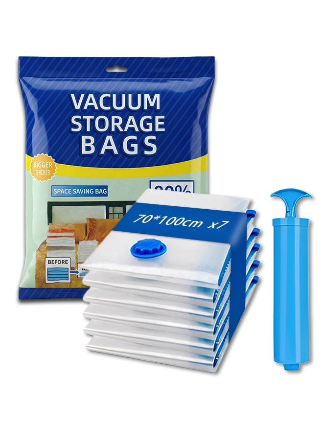 BASILKIT Vacuum Storage Bags 7-Pack 70x100cm Reusable Compression Space Saver Bags with Free Hand Pump for Clothes Bedding Duvets Blankets Travel and Home Use - Image 1