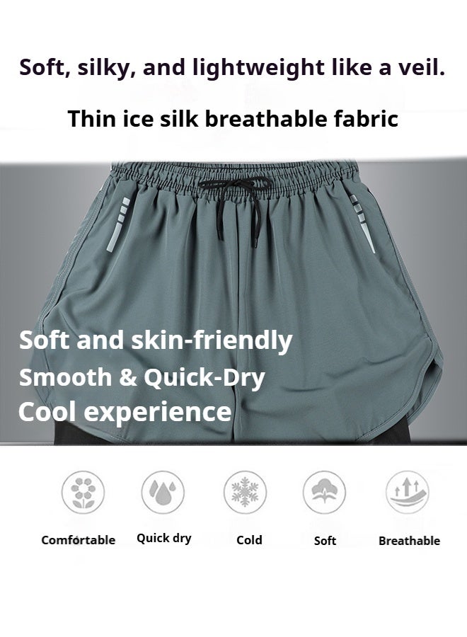 YUKE Men's Running Shorts, Men's Quick-Drying Workout Running Shorts, 2-in-1 Invisible Shorts, Multifunctional Gym Yoga Outdoor Sports ShortsXL - Image 3