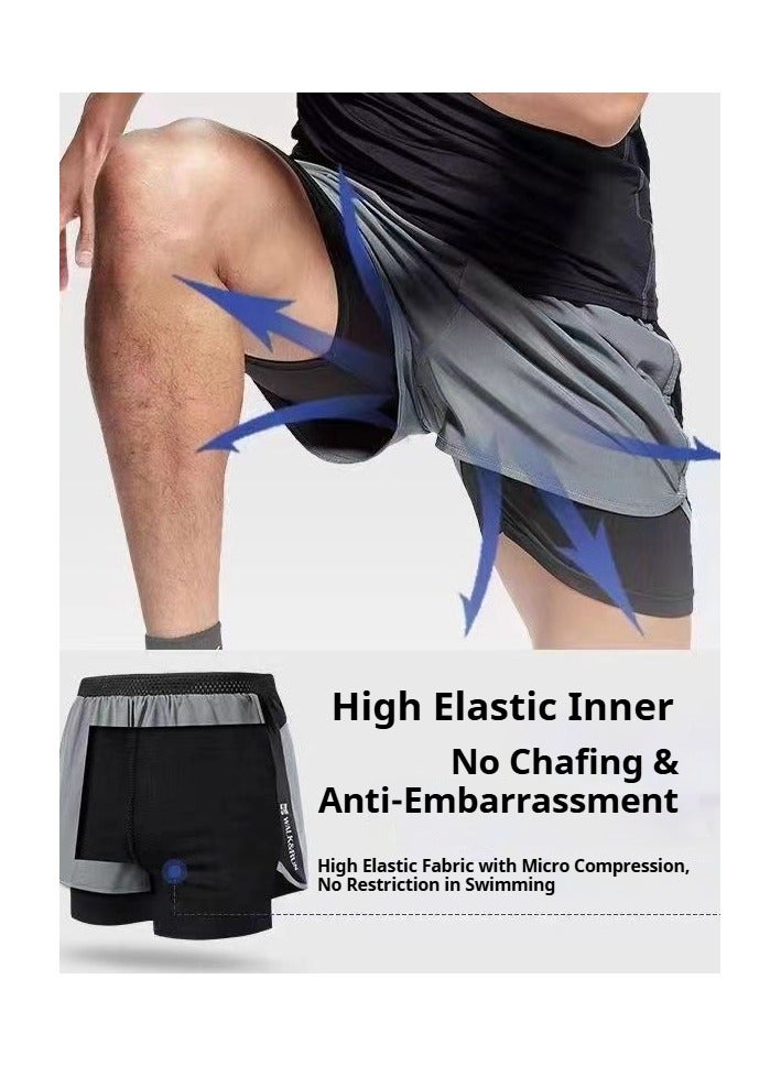 YUKE Men's Running Shorts, Men's Quick-Drying Workout Running Shorts, 2-in-1 Invisible Shorts, Multifunctional Gym Yoga Outdoor Sports ShortsXL - Image 2