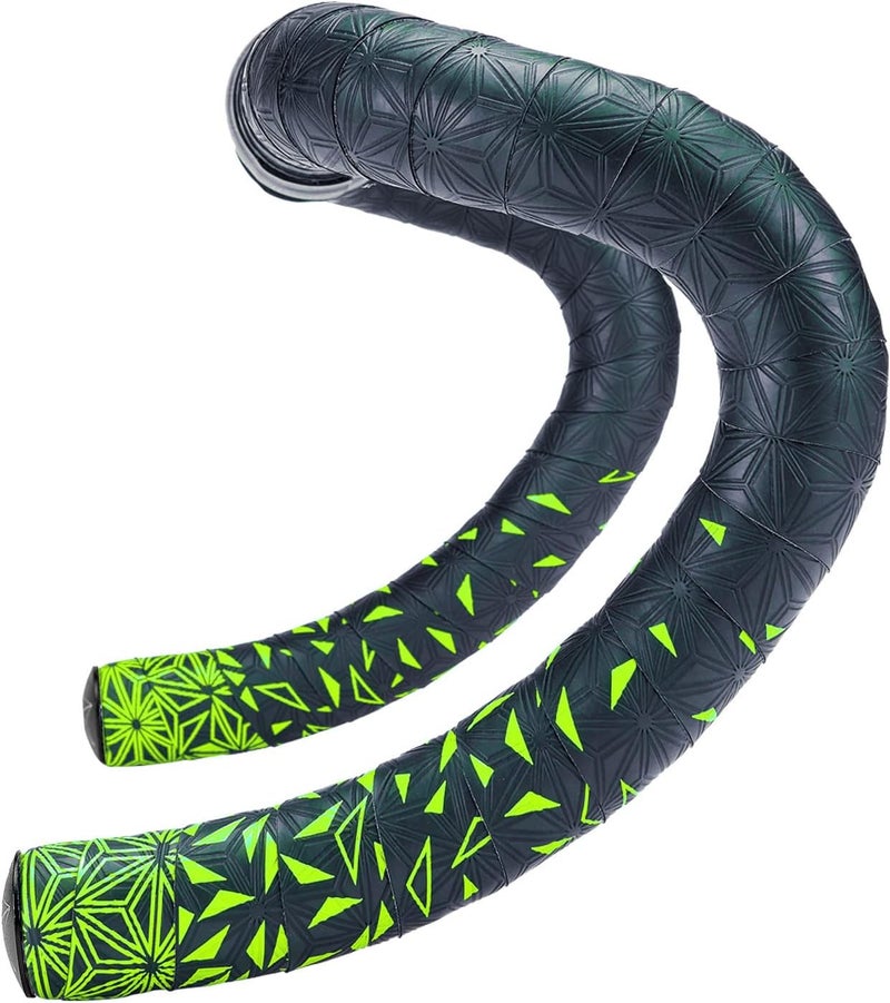 Supacaz Handlebar Tape – Super Sticky Kush Star Fade Bike Tape – Ano Black Plugs – Neon Yellow - Image 1