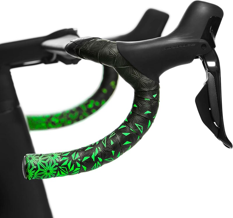 Supacaz Handlebar Tape – Super Sticky Kush Star Fade Bike Tape – Ano Black Plugs – Neon Yellow - Image 2