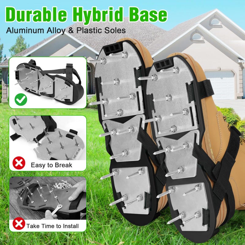 DenForste Lawn Aerator Shoes for Grass - Pre-Assembled Grass Aerator Shoes for Lawn - Soil Yard Aerator Tool for Aerating Patio Garden, Black - Image 3