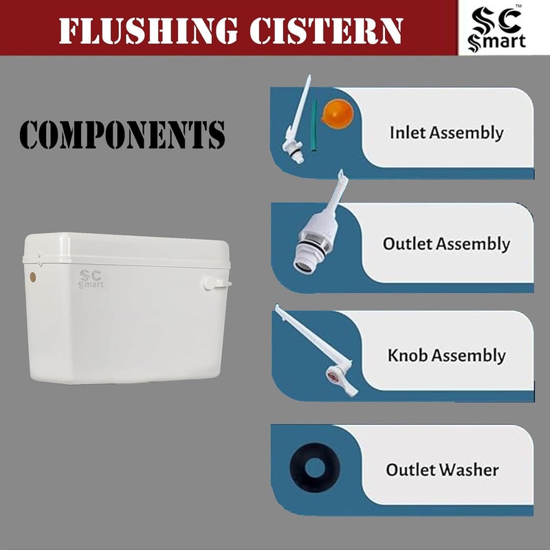 SC SMART Side Handle Flush Tank WaterSaving Toilet Flush Mechanism Durable LeakProof Universal Fit for Bathrooms White 44CM X 29CM X 115CM - Image 3