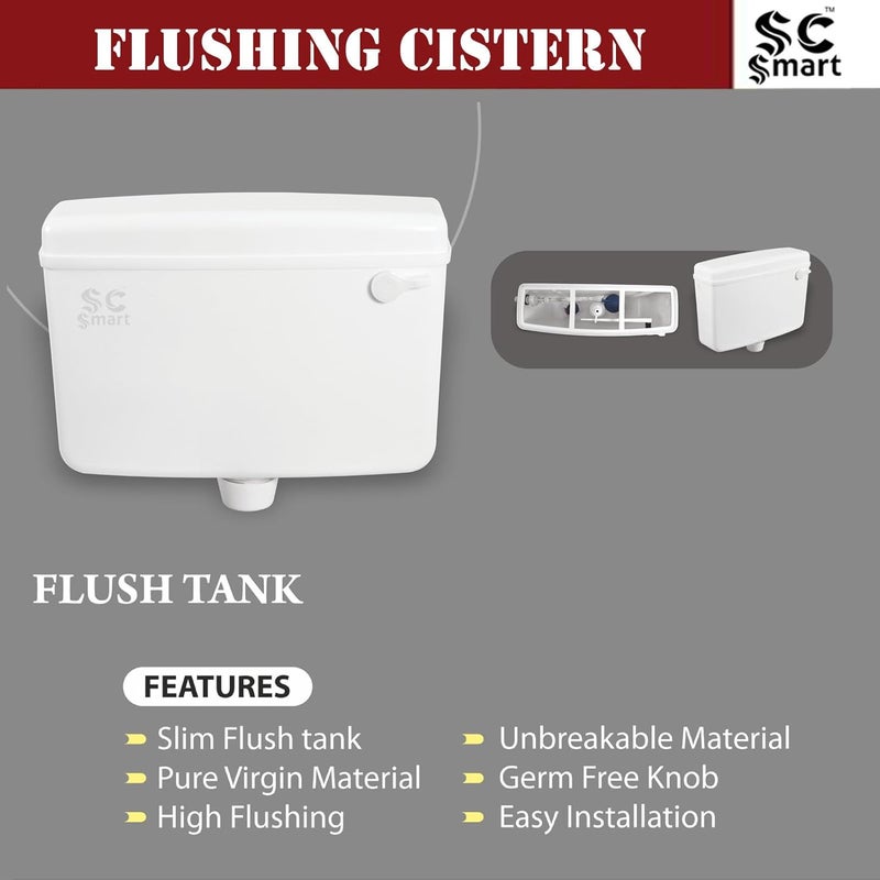 SC SMART Side Handle Flush Tank WaterSaving Toilet Flush Mechanism Durable LeakProof Universal Fit for Bathrooms White 44CM X 29CM X 115CM - Image 5
