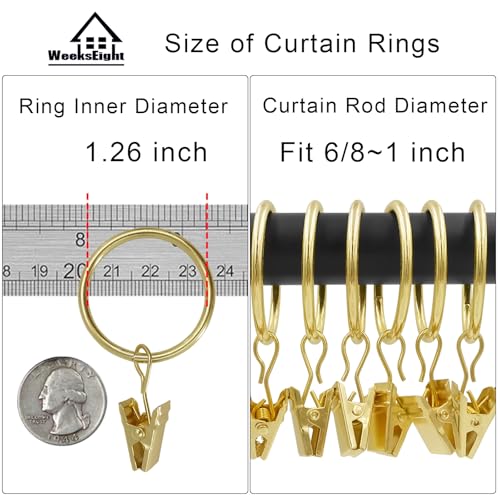 WeeksEight 40 Pack Gold Curtain Rings with Clips, Curtain Hooks Hangers Clip Rings for Hanging Drapes Bows Hat, Drapery Rings 1.26 in I D, Fits up to 1 in Diameter Curtain Rod. - Image 3