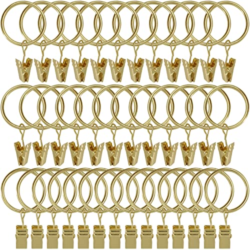 WeeksEight 40 Pack Gold Curtain Rings with Clips, Curtain Hooks Hangers Clip Rings for Hanging Drapes Bows Hat, Drapery Rings 1.26 in I D, Fits up to 1 in Diameter Curtain Rod. - Image 1