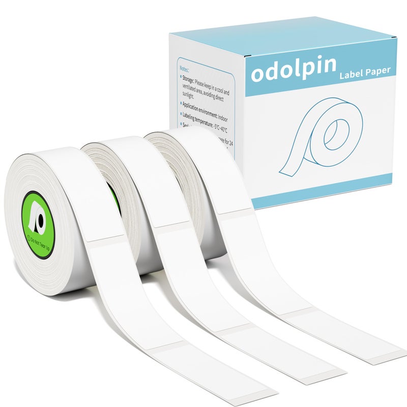 Odolpin 3 Rolls Compatible with Nelko P21 Label Maker Tape,14x40mm (0.55"x1.57"),180 Labels/Roll, White,P21 Label Tape Replace for NADAIIN N12, ORGBRO X1, ORGSTA S001,POLONO P31S Label Maker - Image 1