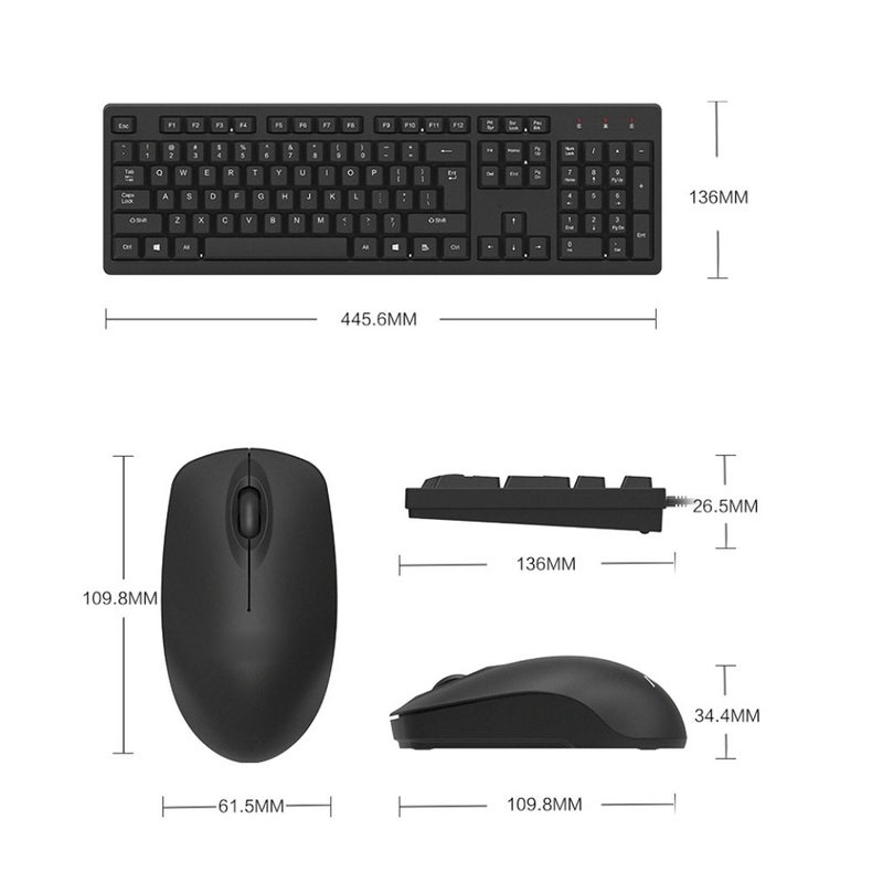 Home Keyboard USB Silent Keyboard Office Keyboard with Mouse without Battery (Black) - Image 2