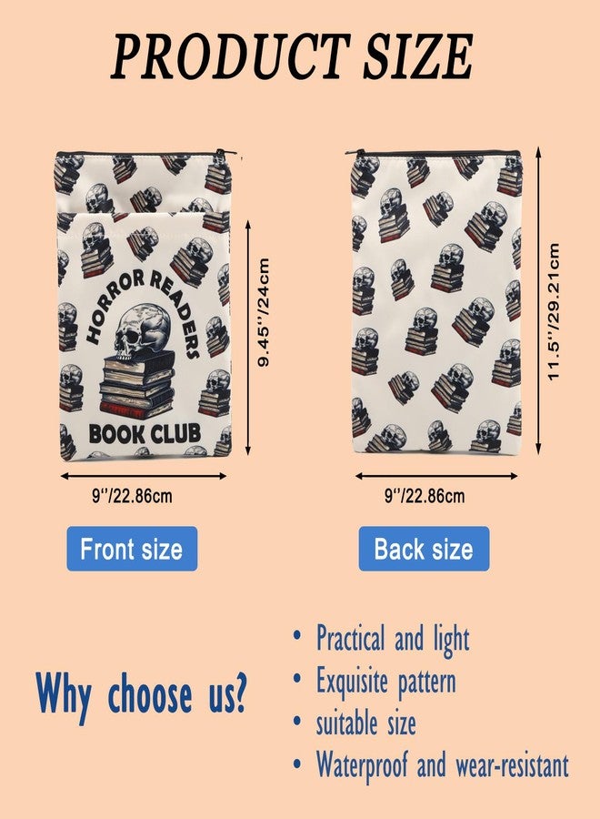 XYANFA Horror Readers Book Club Book Sleeve Skeleton and Books Halloween Book Lover Gift Skull Book Mystery Book Lovers Bookish Gift Book Cover Book Protector Pouch (Horror Readers Book Club) - Image 2