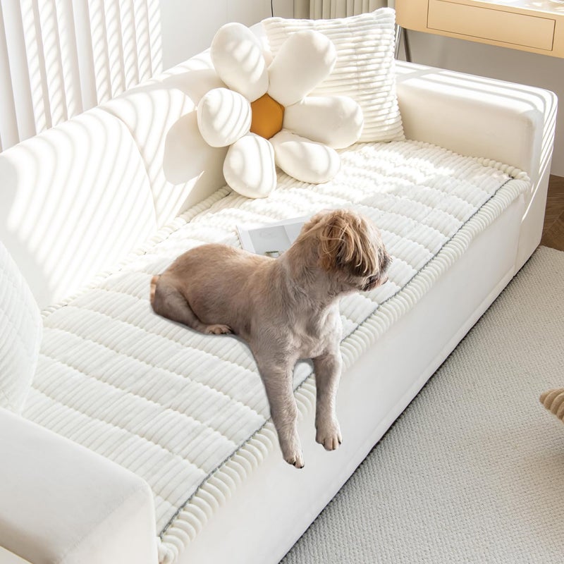 Gumfolk Pet Couch Covers for Sofa Slipcovers Couch Protector for Dogs Washable Cushion Cover, Sofa Pad Blanket Furniture, White, 27in*71in - Image 1