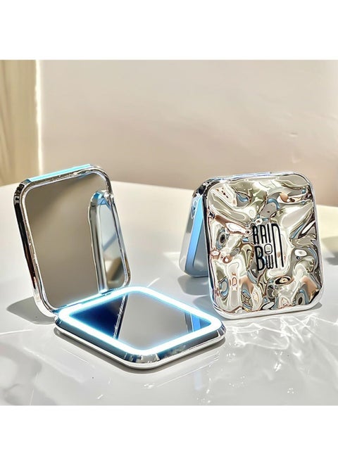 Compact LED Lighted Makeup Mirror - 3.4 x 2.9 Inch Foldable Mirror with Lights, Magnification Feature - Portable Illuminated Vanity Mirror for Makeup