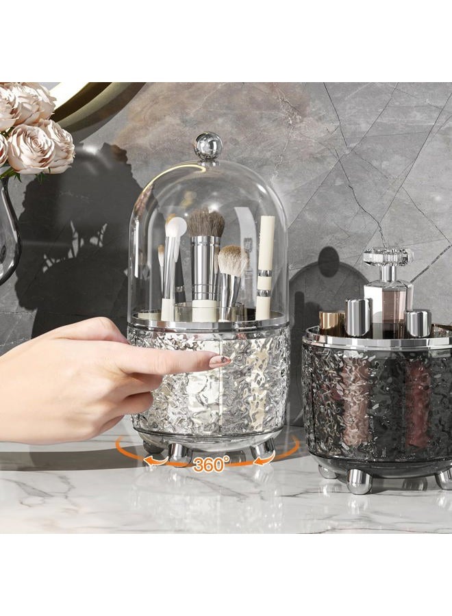 JUPITER WARRIOR J Makeup Brush Holder with Lid 360° Rotating Dustproof Cosmetic Tools Organizer with Cover for Vanity, Dustproof Spinning Brush Storage for Desktop Bathroom Countertop (Grey) - Image 2