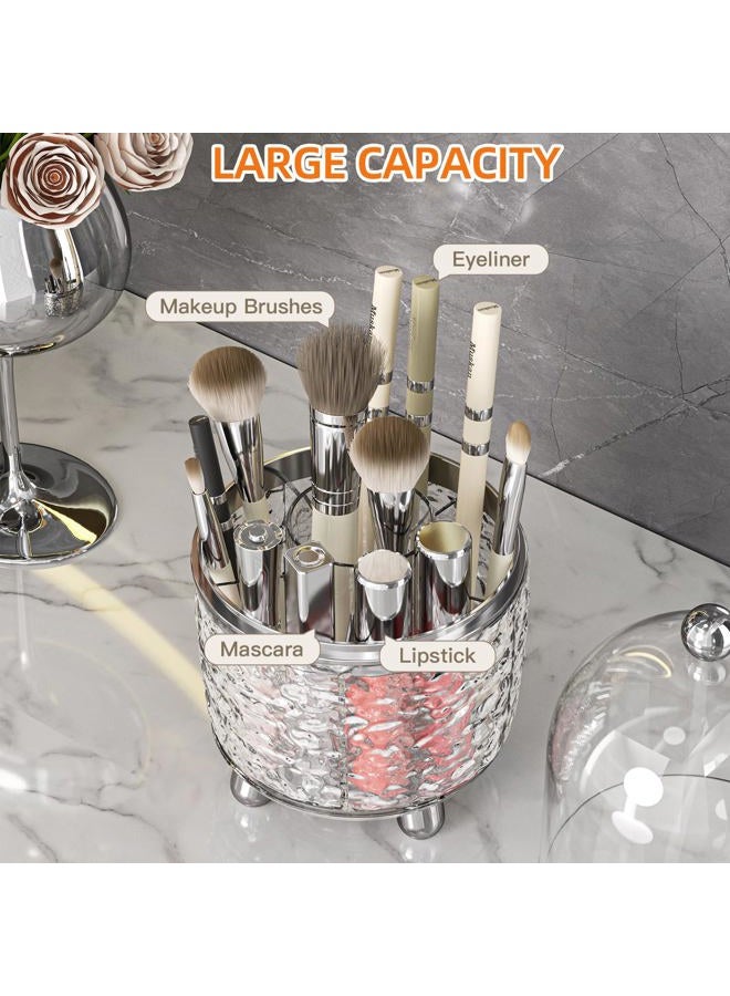 JUPITER WARRIOR J Makeup Brush Holder with Lid 360° Rotating Dustproof Cosmetic Tools Organizer with Cover for Vanity, Dustproof Spinning Brush Storage for Desktop Bathroom Countertop (Grey) - Image 3