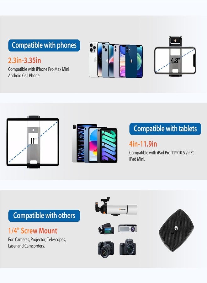 حامل ثلاثي للكاميرا مقاس 75 بوصة، حامل كاميرا من الألومنيوم عالي التحمل لهاتف iPad، حامل ثلاثي للسفر مع جهاز تحكم عن بعد/حقيبة حمل/حامل هاتف وجهاز لوحي، متوافق مع كاميرات DSLR، نطاقات رصد، أقصى حمولة 15 رطلاً (رمادي) - Image 5