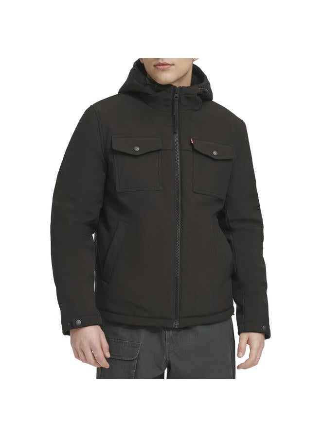 Levi's Men's Soft Shell Two Pocket Sherpa Lined Hooded Trucker Jacket, Black Tech, Large - Image 2
