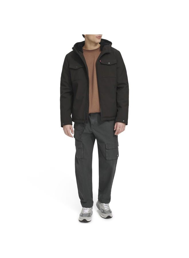 Levi's Men's Soft Shell Two Pocket Sherpa Lined Hooded Trucker Jacket, Black Tech, Large - Image 4