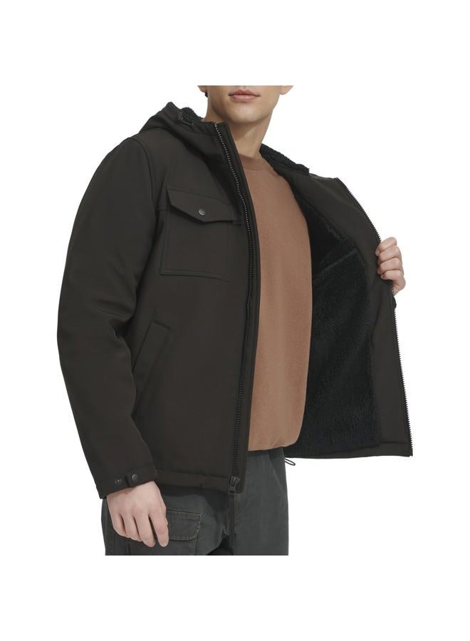 Levi's Men's Soft Shell Two Pocket Sherpa Lined Hooded Trucker Jacket, Black Tech, Large - Image 3