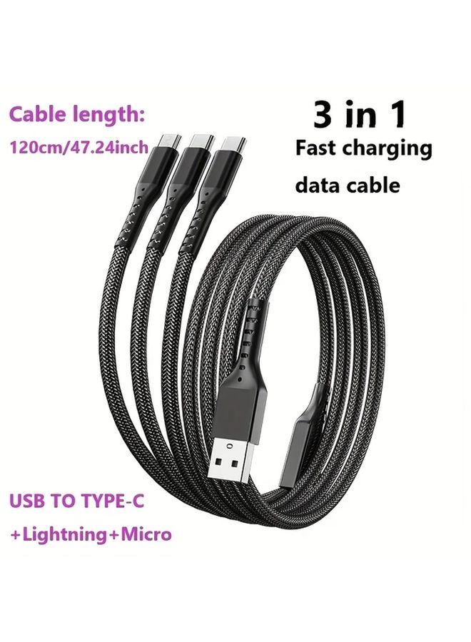 Red Nylon Braided 66W Fast Charging Cable 3 In 1 USB To Type C Micro Lightning - Image 2