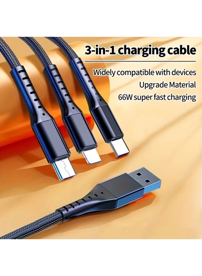 Red Nylon Braided 66W Fast Charging Cable 3 In 1 USB To Type C Micro Lightning - Image 5
