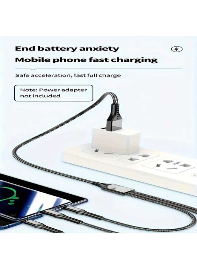 Red Nylon Braided 66W Fast Charging Cable 3 In 1 USB To Type C Micro Lightning - Image 4