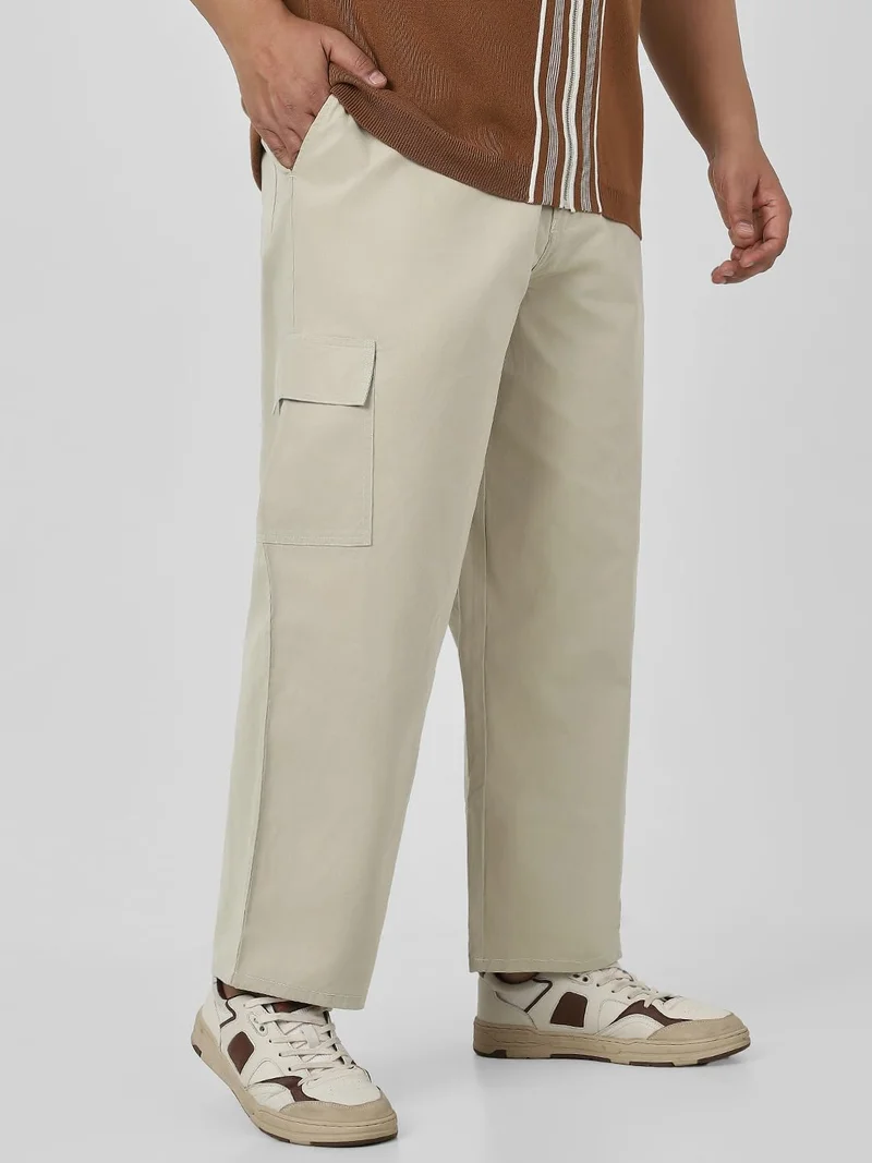 Urbano Plus Men's Cream Loose Baggy Fit Solid Cargo Chino Pant with 6 Pockets Non-Stretchable