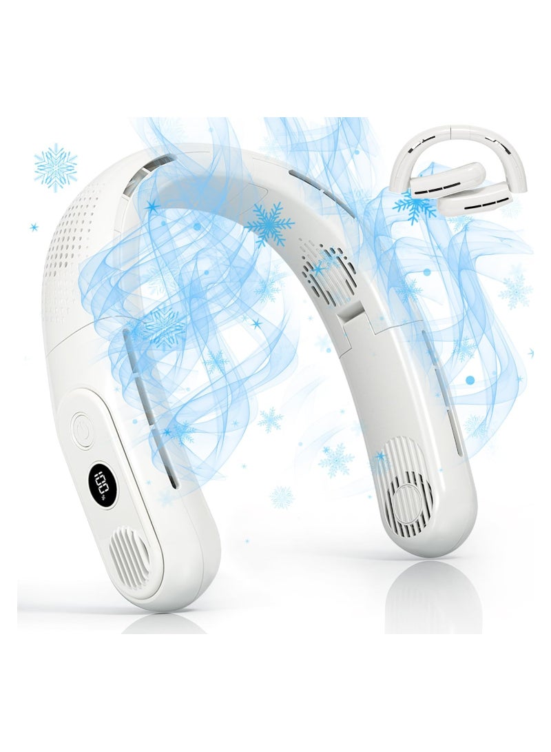 general Neck Fan,Rechargeable 4 Turbo 6000mAh Portable Neck Fan 360° Cooling Airflow 3 Speeds LED Battery Display Foldable Bladeless Neck Fan Personal Fan Gift for Work,Travel,Outdoor Activities White - Image 1