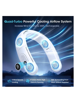 Neck Fan,Rechargeable 4 Turbo 6000mAh Portable Neck Fan 360° Cooling Airflow 3 Speeds LED Battery Display Foldable Bladeless Neck Fan Personal Fan Gift for Work,Travel,Outdoor Activities White - view 2