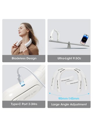 Neck Fan,Rechargeable 4 Turbo 6000mAh Portable Neck Fan 360° Cooling Airflow 3 Speeds LED Battery Display Foldable Bladeless Neck Fan Personal Fan Gift for Work,Travel,Outdoor Activities White - view 5