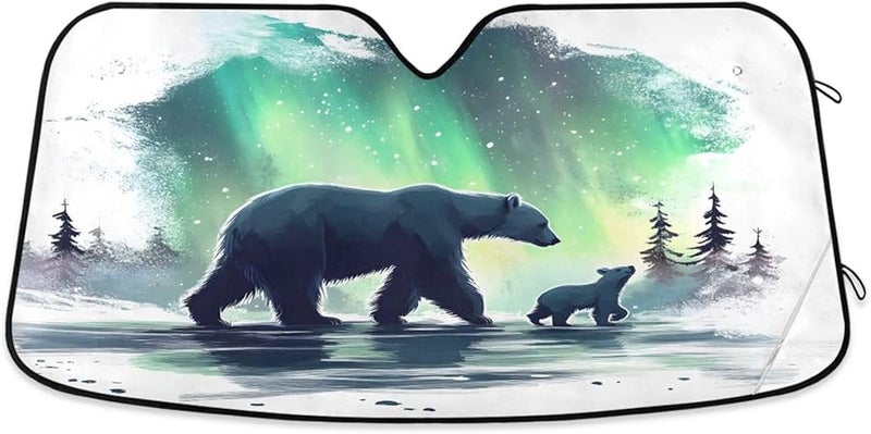 ظل شمسي لزجاج السيارة من Bear Green Northern Lights مقاس 55 × 27.6 بوصة قابل للطي للشاحنات وسيارات الدفع الرباعي - Image 1