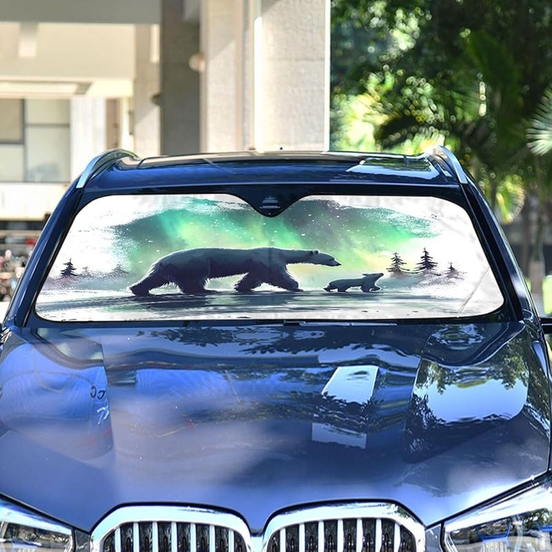 ظل شمسي لزجاج السيارة من Bear Green Northern Lights مقاس 55 × 27.6 بوصة قابل للطي للشاحنات وسيارات الدفع الرباعي - Image 2