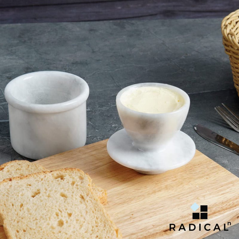 Radicaln Marble Butter Keeper 4.25'' Inches White Handmade French Butter Holder For Kitchen Counter Decor Ideal Butter Dish ButterBell & Butter Crock For Kitchen - Image 2