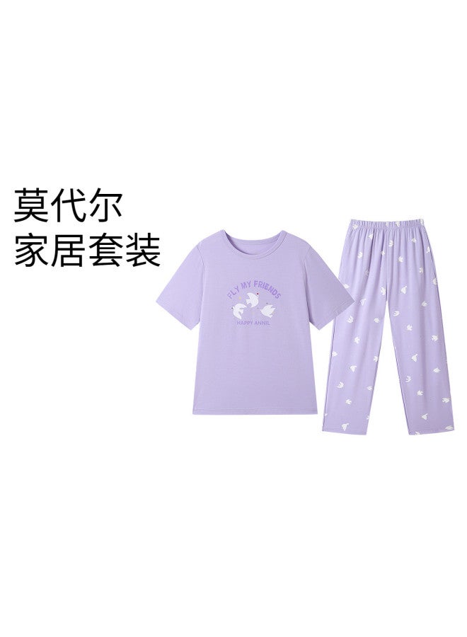 Annil Girls' Homewear Set 2025 Summer New Breathable Modal Pink Loose Comfortable Pajama Set - Image 2