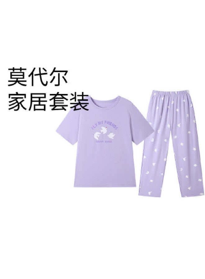 Annil Girls' Homewear Set 2025 Summer New Breathable Modal Pink Loose Comfortable Pajama Set - Image 1