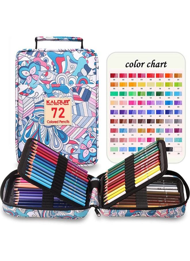 KALOUR - KALOUR Premium Colored Pencils for Adult Coloring Book,Set of 72 Colors,Zipper Pencil Slot Case,with Sharpener,Soft Core,7 Metallic Color,Ideal for Layering Blending,for Artists Beginners Kids(Blue) - Image 1