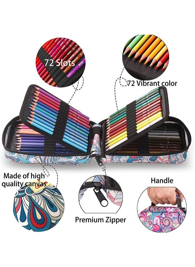 KALOUR - KALOUR Premium Colored Pencils for Adult Coloring Book,Set of 72 Colors,Zipper Pencil Slot Case,with Sharpener,Soft Core,7 Metallic Color,Ideal for Layering Blending,for Artists Beginners Kids(Blue) - Image 1