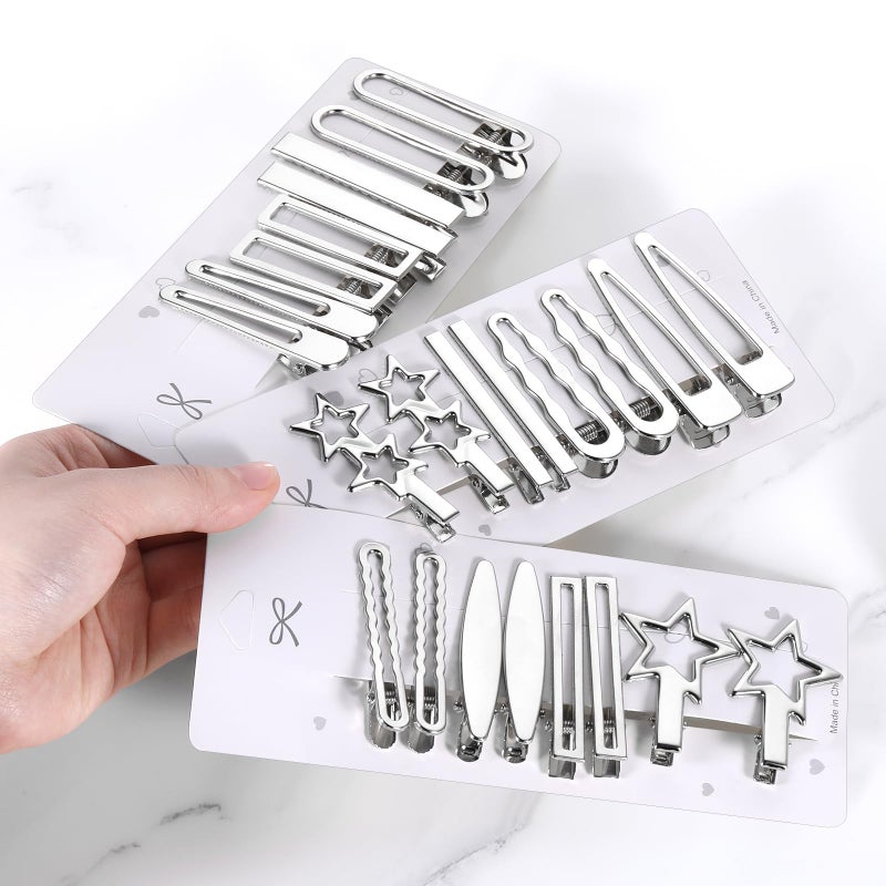 SynHHergyx 24 PCS Y2k Hair Clips Silver Hair Clips for Women, 12 Shapes Metal Silver Hair Accessories for Girls Star Hairclips Metal Barrettes Alligator Clips for Hair Styling Star Hairpin Cool Hairpin Set - Image 2