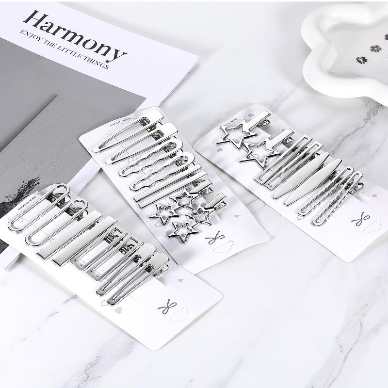 SynHHergyx 24 PCS Y2k Hair Clips Silver Hair Clips for Women, 12 Shapes Metal Silver Hair Accessories for Girls Star Hairclips Metal Barrettes Alligator Clips for Hair Styling Star Hairpin Cool Hairpin Set - Image 4