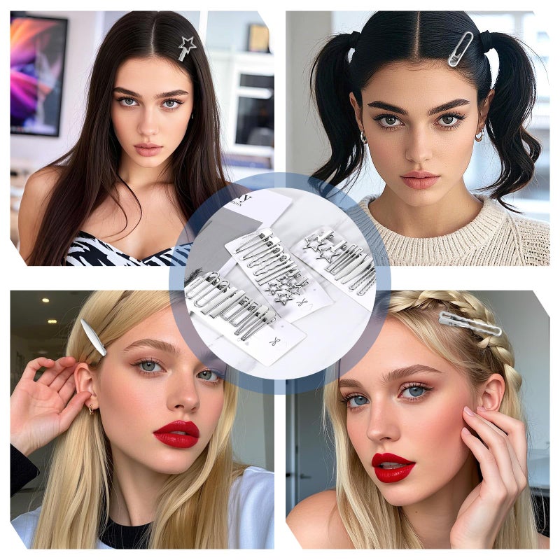 SynHHergyx 24 PCS Y2k Hair Clips Silver Hair Clips for Women, 12 Shapes Metal Silver Hair Accessories for Girls Star Hairclips Metal Barrettes Alligator Clips for Hair Styling Star Hairpin Cool Hairpin Set - Image 5