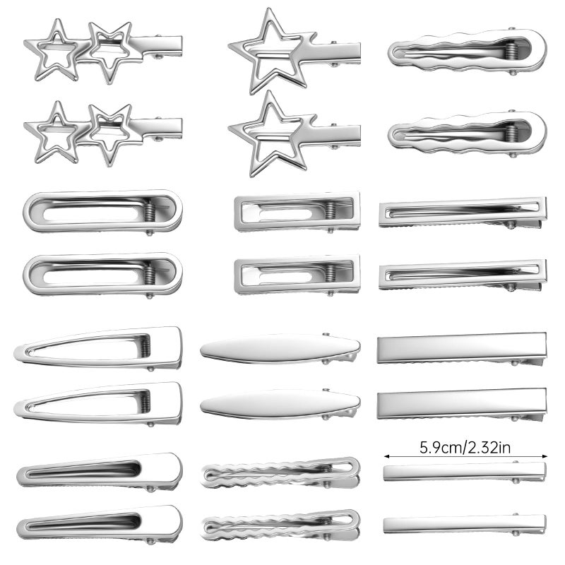 SynHHergyx 24 PCS Y2k Hair Clips Silver Hair Clips for Women, 12 Shapes Metal Silver Hair Accessories for Girls Star Hairclips Metal Barrettes Alligator Clips for Hair Styling Star Hairpin Cool Hairpin Set - Image 3