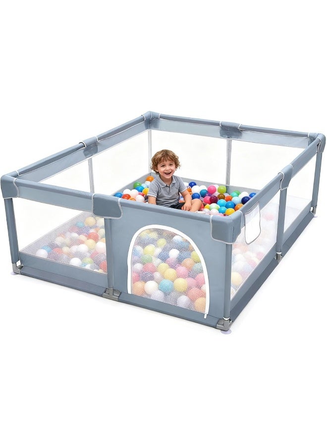 Baby Playpen with Gate, Indoor & Outdoor Kids Activity Center, Grey - Image 5