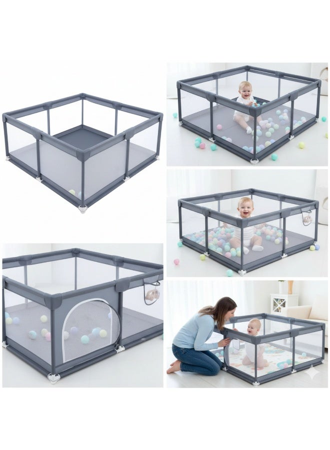 Baby Playpen with Gate, Indoor & Outdoor Kids Activity Center, Grey - Image 3