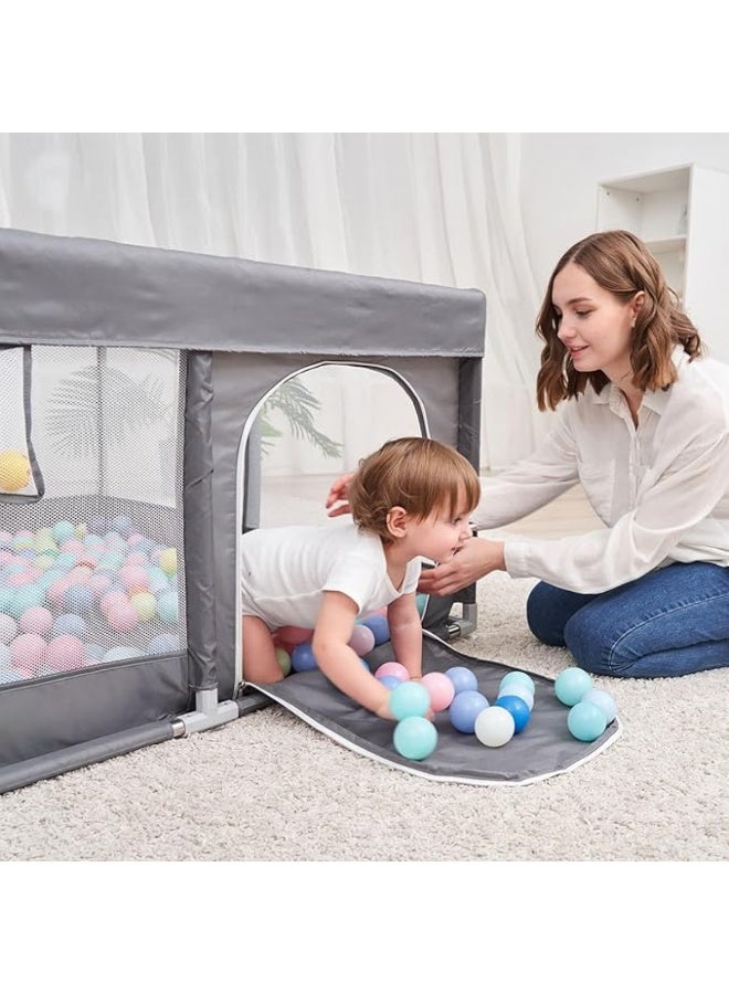 Baby Playpen with Gate, Indoor & Outdoor Kids Activity Center, Grey - Image 2