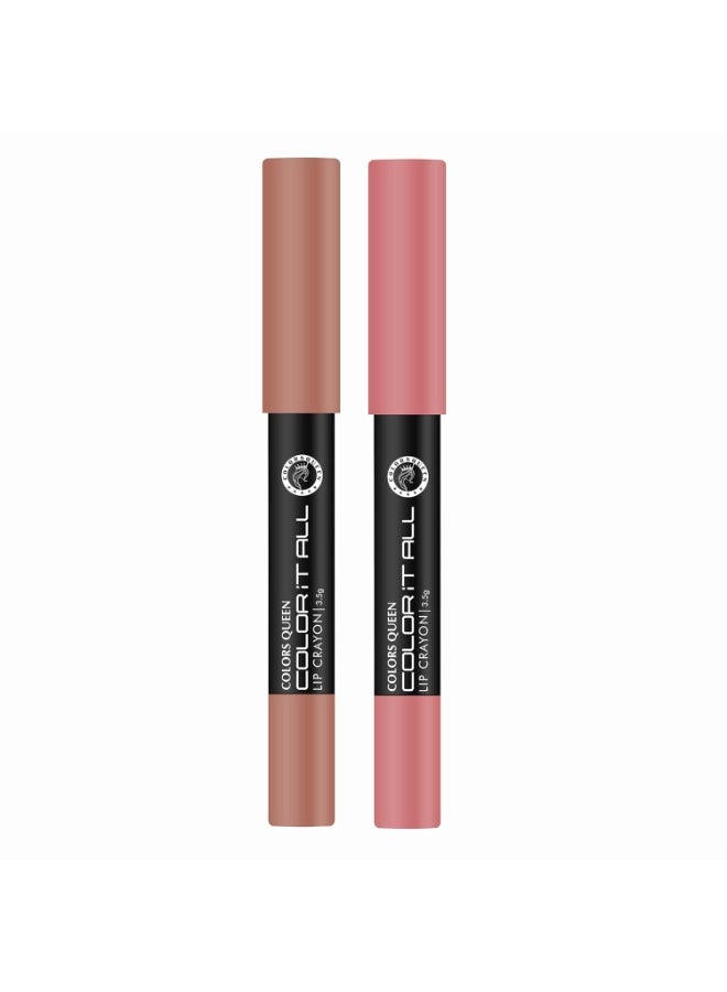 Colors Queen Color It All Long Lasting Crayon Lipstick 3.5g|Up to 18 Hours Stay | Lipstick Combo for Women | Matte Finish | Light Weight | Kiss Proof & Non-Transferable Lipstick ( Rusty Nude & Nude Bomb 3.5g ) - Image 2