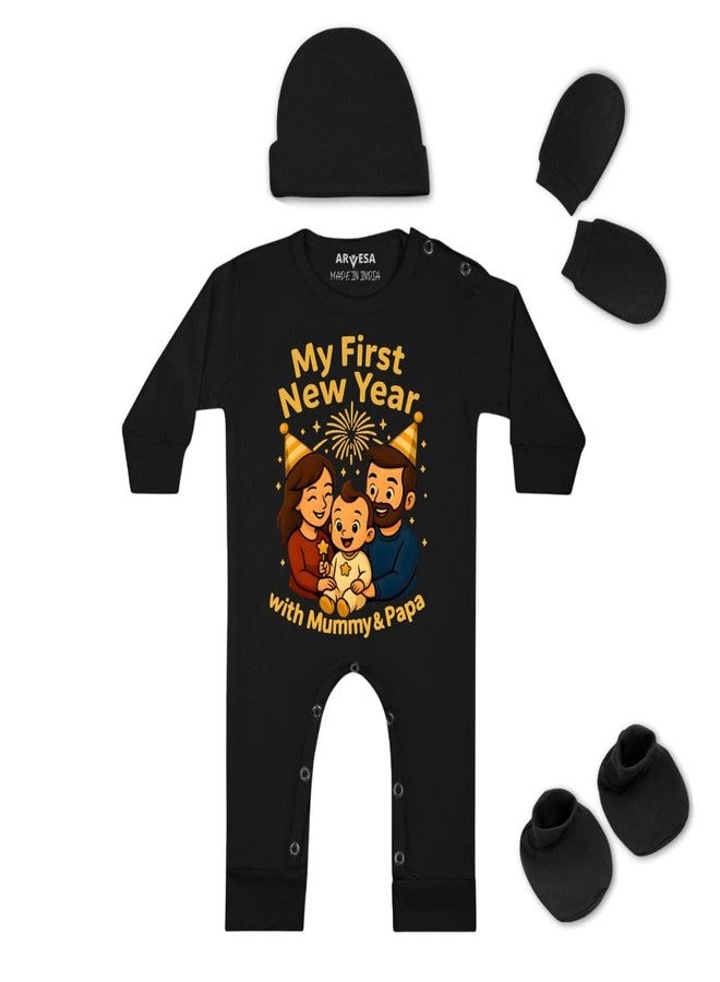 ARVESA 100% Cotton Biowash My First New Year D-2120 Jumpsuit Set Bodysuit, Sleepsuits, Rompers For New Born Baby Clothes 0-3 Months Unisex Stylish Dress For Baby Boy & Girl, Newborn Infant Outfit