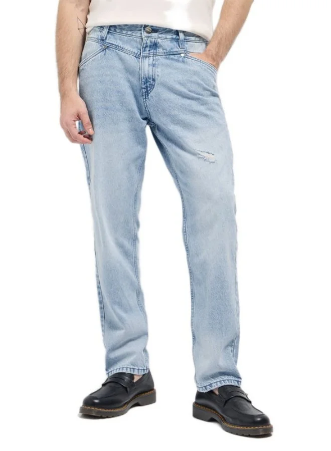 Men's Light Blue with Light Fade Distressed Patch Mid-Rise Relaxed Fit Jeans Classic Comfort With Modern Style, Perfect For Everyday Casual Looks And Effortless Streetwear Vibes