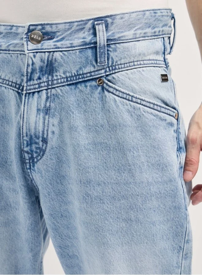 The Bear House  Men's Light Blue with Light Fade Distressed Patch Mid-Rise Relaxed Fit Jeans Classic Comfort With Modern Style, Perfect For Everyday Casual Looks And Effortless Streetwear Vibes for Men | Best Price UAE