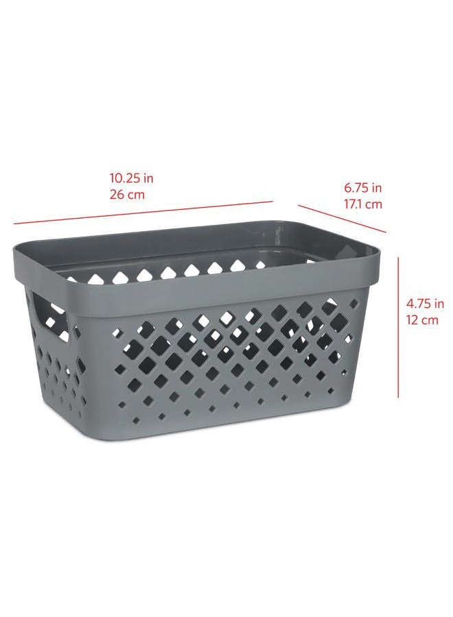 Glad Plastic Baskets for Organizing, Set of 6 | Pantry Storage for Under Counter, Linen Closet, and Bathroom | Nesting Shelf Bins with Handles, 1 Gallon, Grey - Image 3