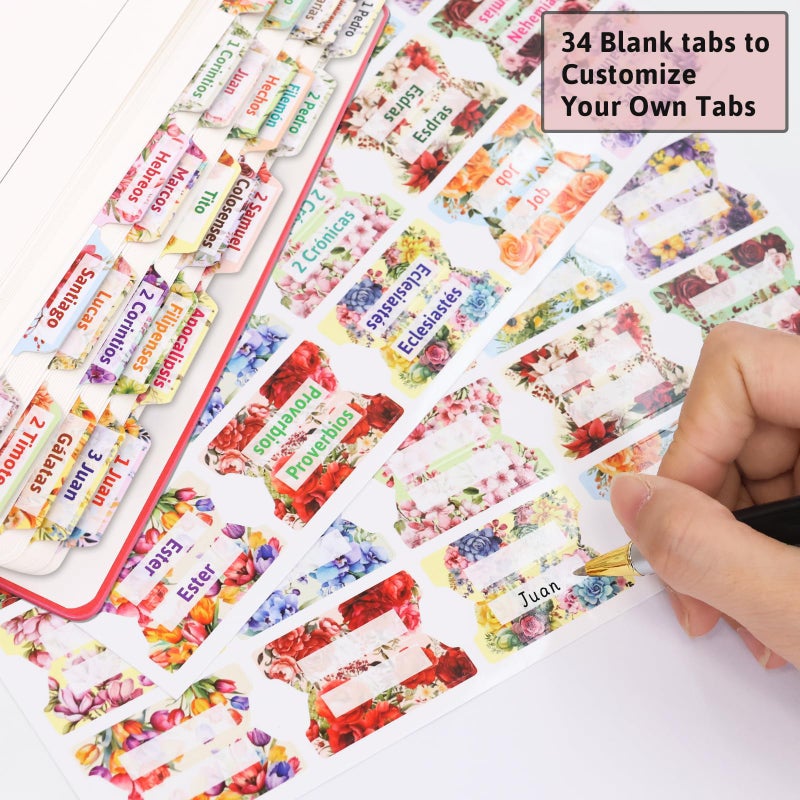 Ceiba Tree 100Pcs Spanish Bible Tabs Floral Design Laminated New and Old Testament Index Tabs for Chapters Journaling Accessories PestaÃ±as Separadores de la Biblia en espaÃ±ol Women Men Study Supplies - Image 5