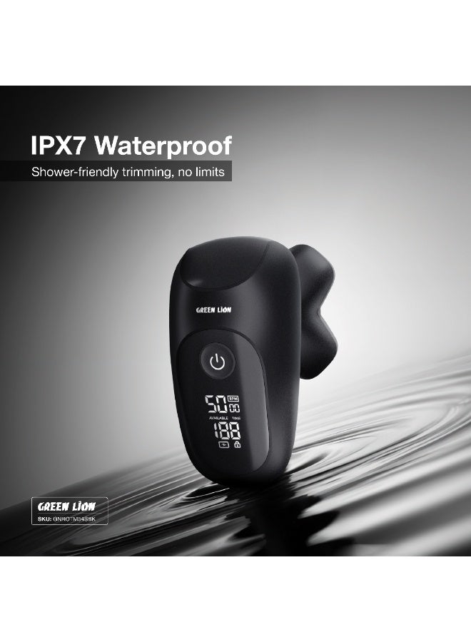 جرين ليون ماكينة حلاقة دوارة للاستخدام الجاف والرطب / مجموعة أدوات العناية 5 في 1 / محرك قوي بتيار مستمر 260 / مستويان للسرعة / شفرات دوارة حادة / استخدام لاسلكي لمدة ساعتين / مقاومة للماء / تقنية آمنة للبشرة / رؤوس حلاقة عائمة 360 درجة - أسود - Image 5