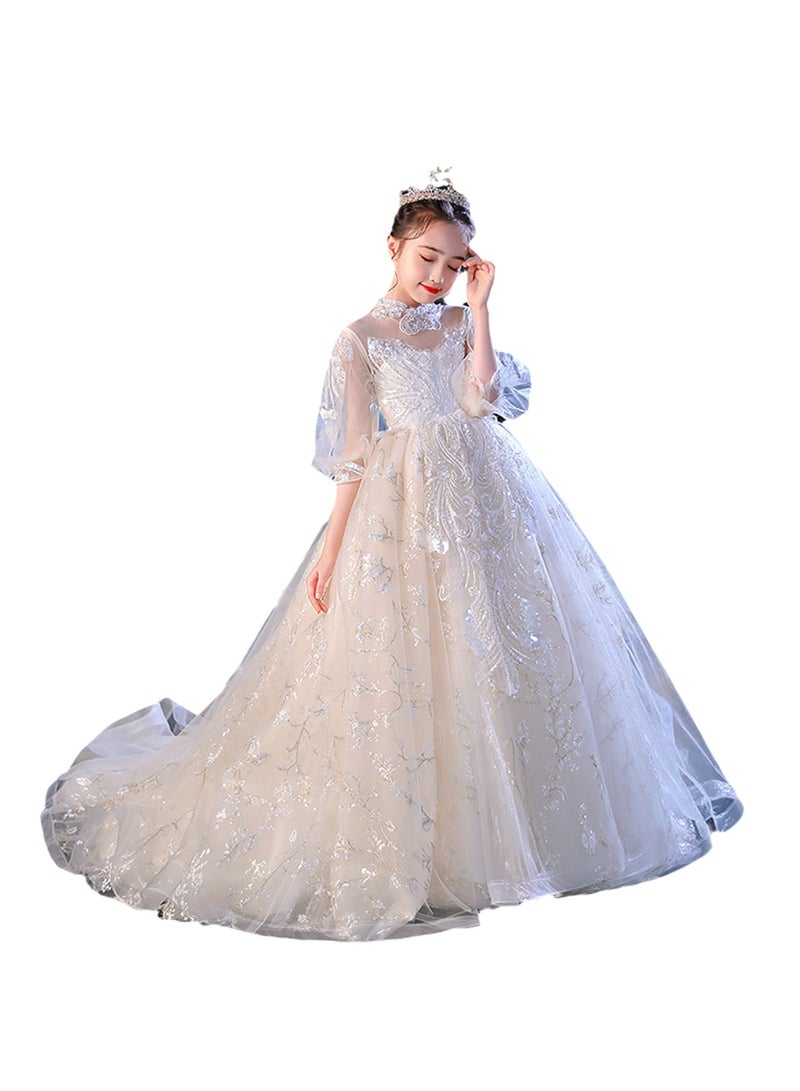 Children's evening dress princess dress girl white tail host flower girl wedding dress piano performance costume - Image 1